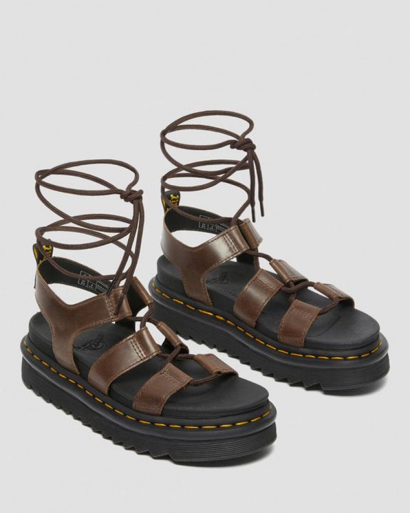 Dark Brown Women's Dr Martens Nartilla Illusion Leather Gladiator Sandals | USA_Dr63733