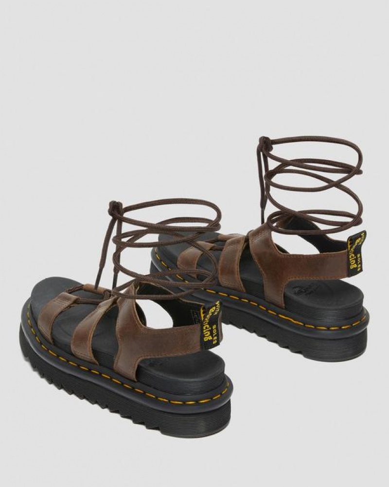 Dark Brown Women's Dr Martens Nartilla Illusion Leather Gladiator Sandals | USA_Dr63733