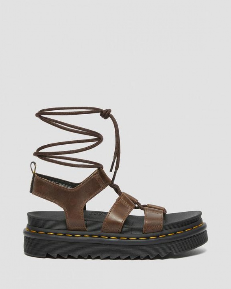 Dark Brown Women's Dr Martens Nartilla Illusion Leather Gladiator Sandals | USA_Dr63733