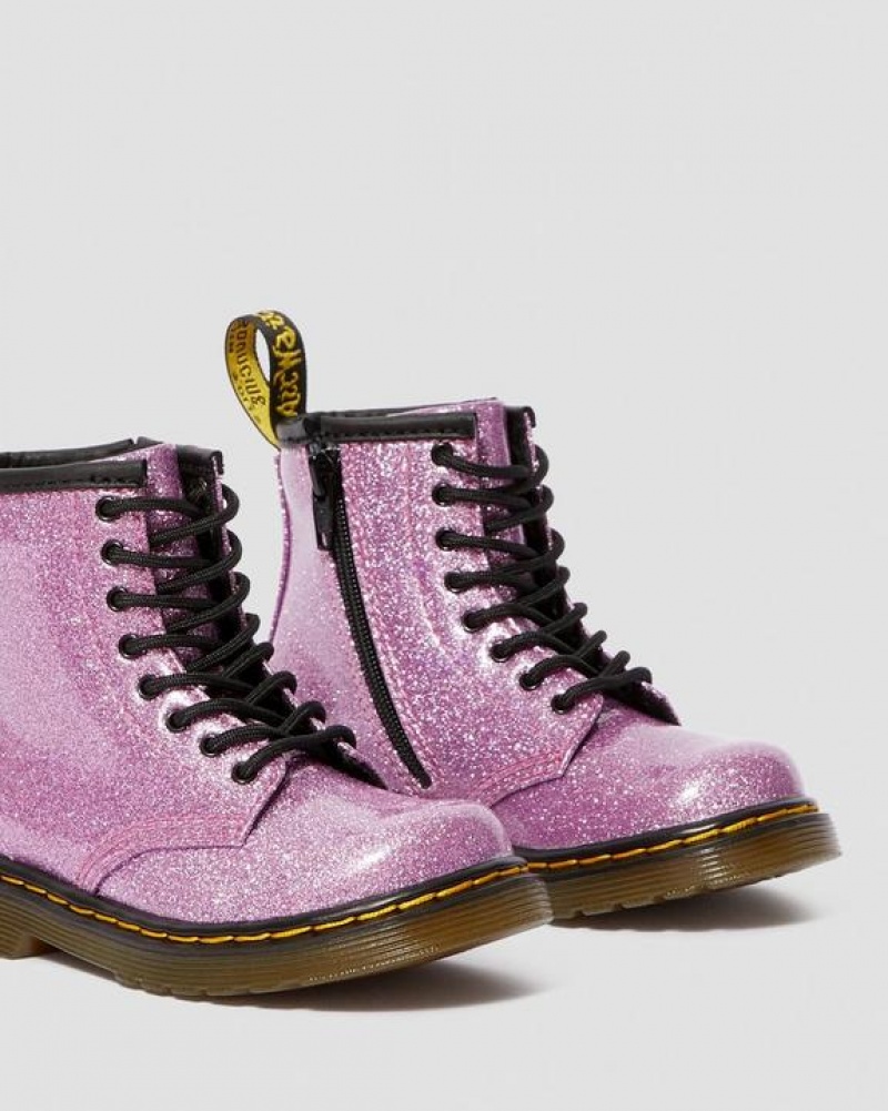 Dark Pink Kids' Dr Martens Toddler 1460 Glitter Lace Up Boots | USA_Dr52611