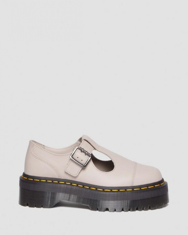 Grey Brown Men's Dr Martens Bethan Pisa Leather Mary Jane Platform Shoes | USA_Dr75104