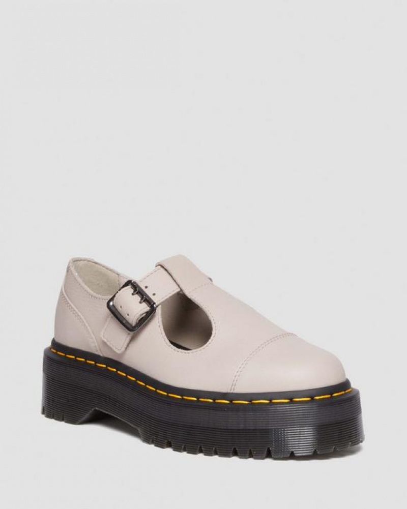 Grey Brown Men\'s Dr Martens Bethan Pisa Leather Mary Jane Platform Shoes | USA_Dr75104