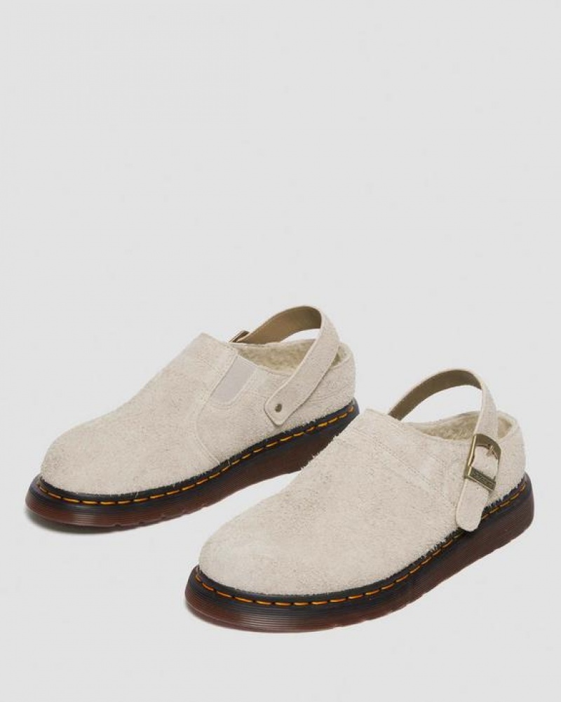 Grey Brown Men's Dr Martens Isham Faux Shearling Lined Suede Slingback Shoes | USA_Dr14313