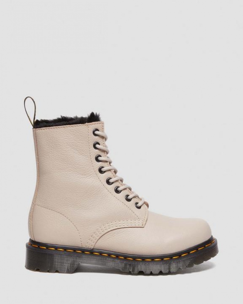 Grey Brown Women's Dr Martens 1460 Serena Faux Fur Lined Virginia Lace Up Boots | USA_Dr74947