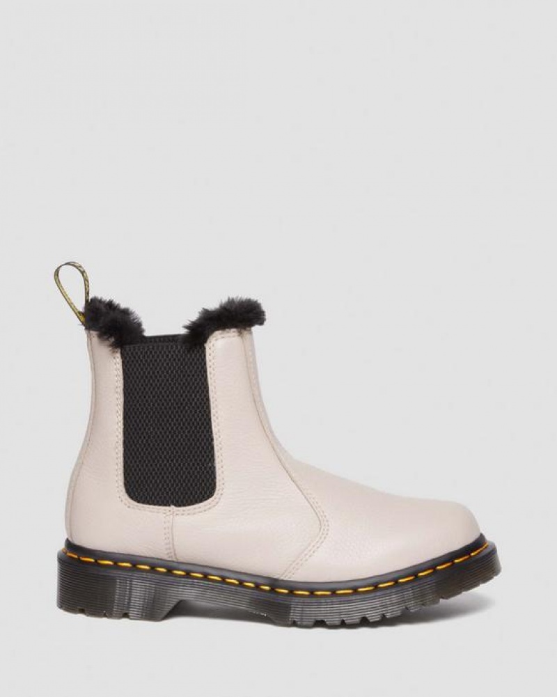 Grey Brown Women's Dr Martens 2976 Leonore Faux Fur-Lined Virginia Leather Chelsea Boots | USA_Dr60117