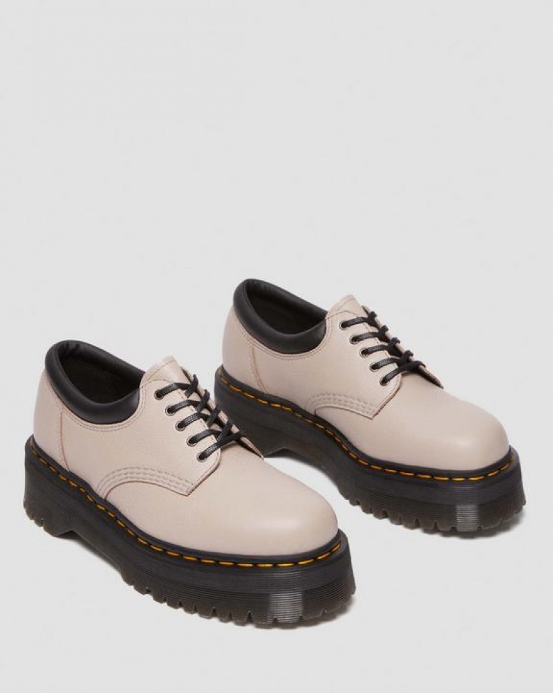 Grey Brown Women's Dr Martens 8053 Pisa Leather Platform Casual Shoes | USA_Dr83785