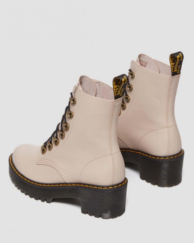 Grey Brown Women's Dr Martens Leona Women's Sendal Leather Heeled Boots | USA_Dr96469