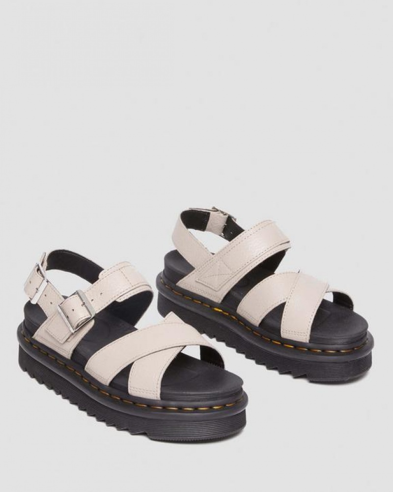 Grey Brown Women's Dr Martens Voss II Pisa Leather Strap Sandals | USA_Dr68732