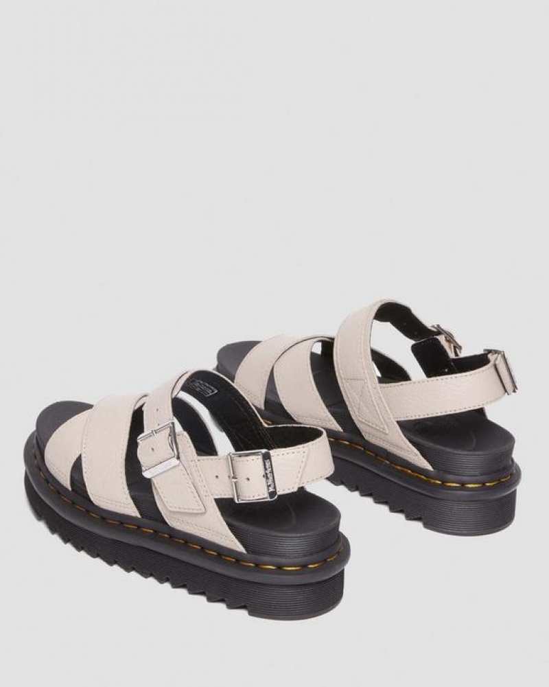 Grey Brown Women's Dr Martens Voss II Pisa Leather Strap Sandals | USA_Dr68732