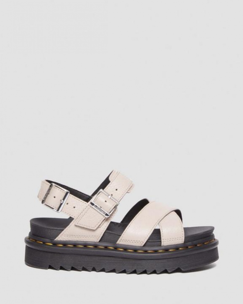 Grey Brown Women's Dr Martens Voss II Pisa Leather Strap Sandals | USA_Dr68732