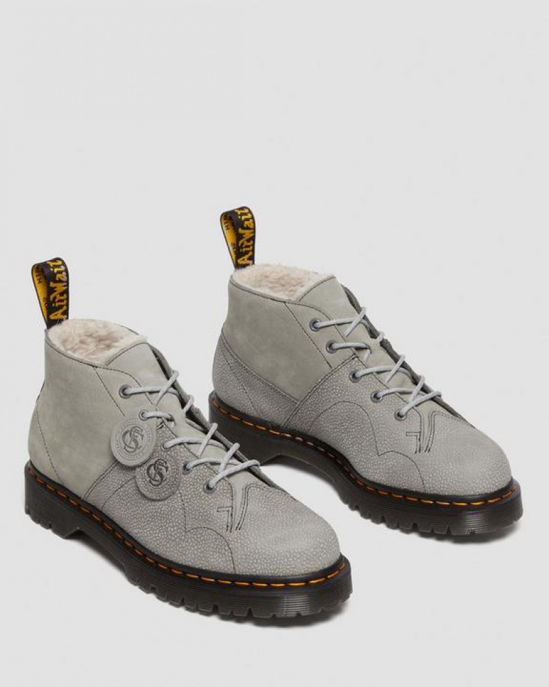 Grey Women's Dr Martens Church Nubuck & Pebble Leather Monkey Boots | USA_Dr63572