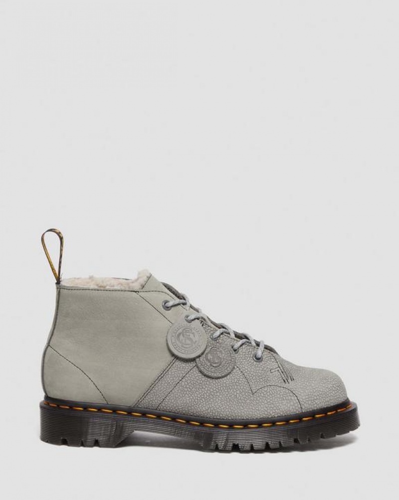 Grey Women's Dr Martens Church Nubuck & Pebble Leather Monkey Boots | USA_Dr63572