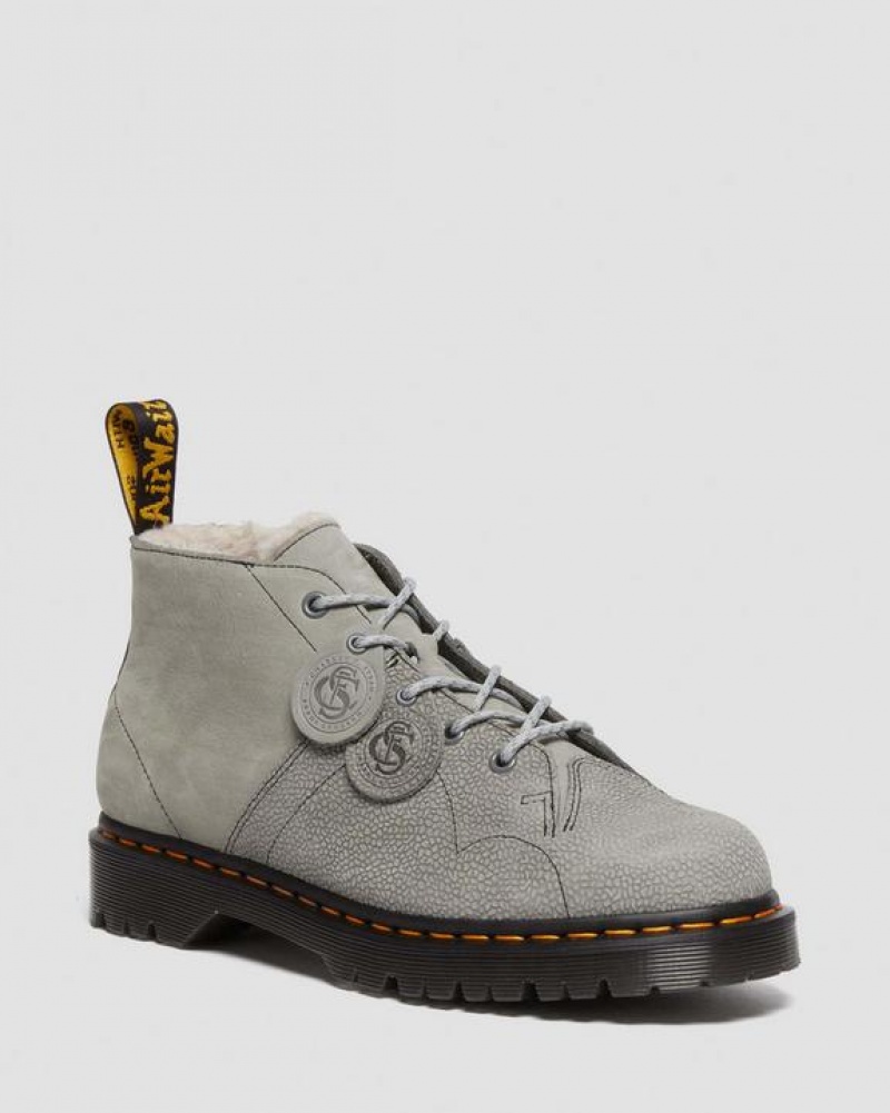 Grey Women\'s Dr Martens Church Nubuck & Pebble Leather Monkey Boots | USA_Dr63572