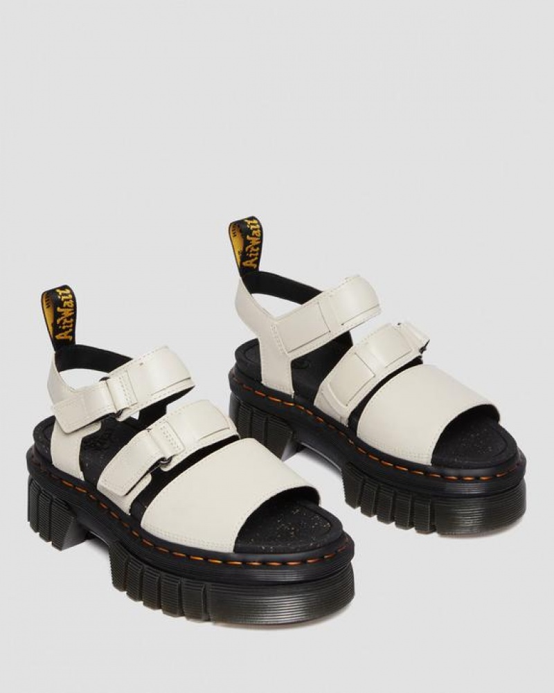 Grey Women's Dr Martens Ricki Nappa Lux Leather 3-Strap Platform Sandals | USA_Dr86525