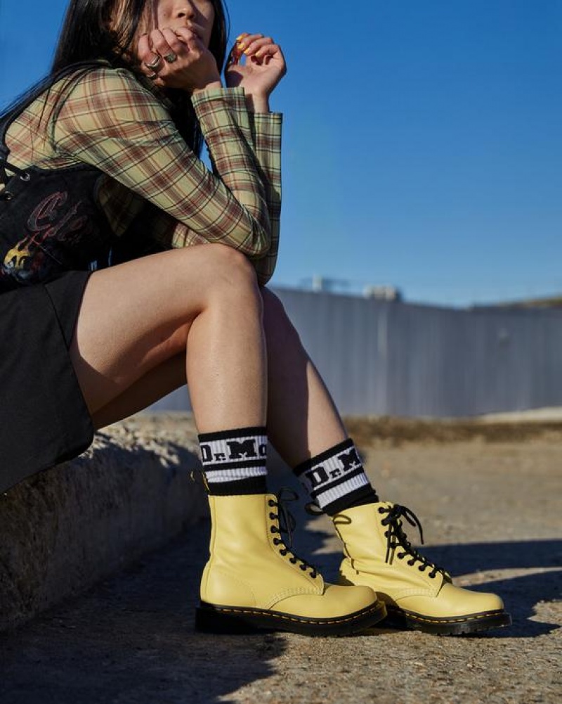 Lemon Yellow Women's Dr Martens 1460 Women's Pascal Black Eyelet Lace Up Boots | USA_Dr32722