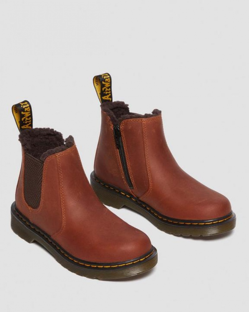 Light Brown Kids' Dr Martens Junior 2976 Faux Fur Lined Chelsea Boots | USA_Dr40165