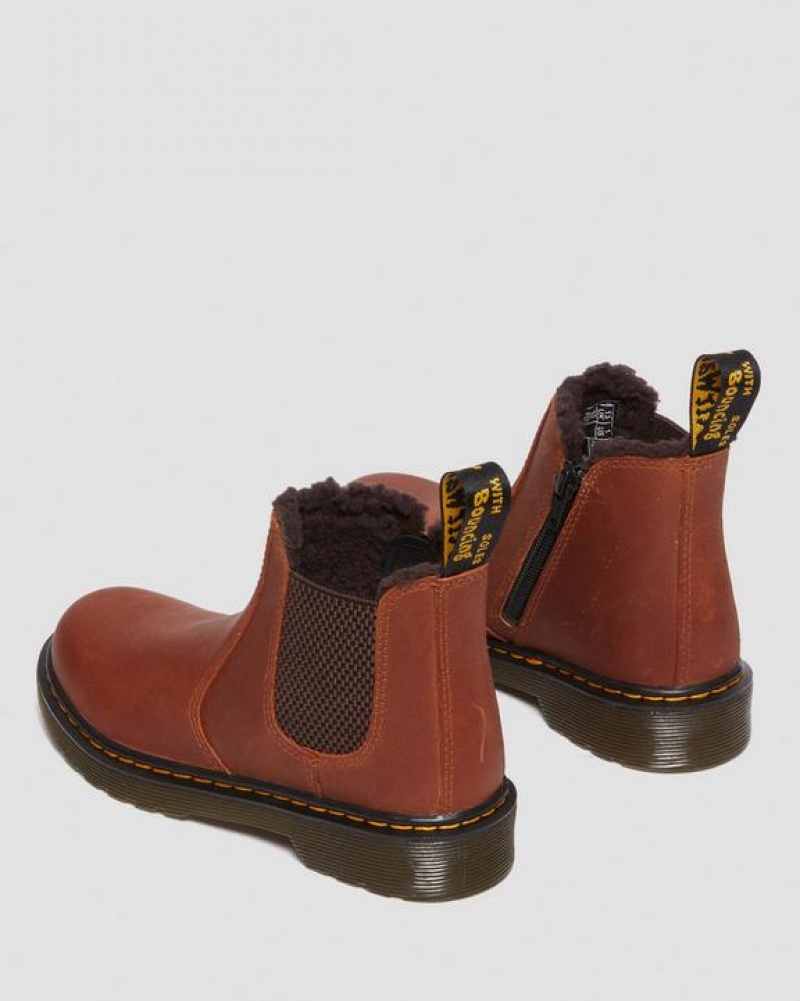 Light Brown Kids' Dr Martens Junior 2976 Faux Fur Lined Chelsea Boots | USA_Dr40165