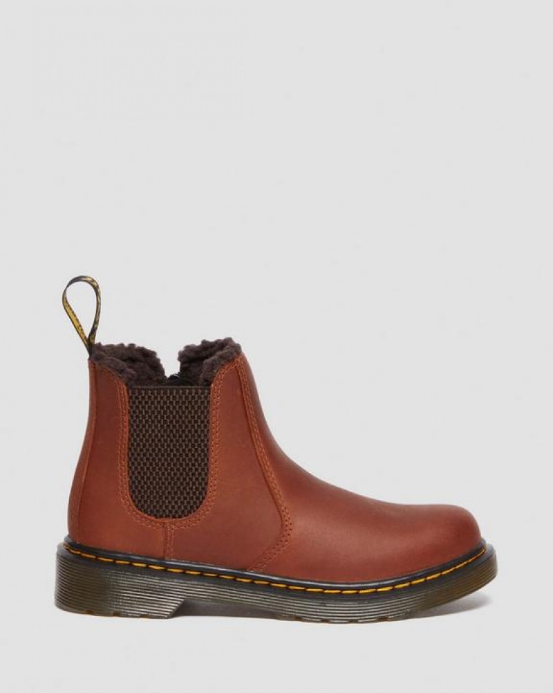 Light Brown Kids' Dr Martens Junior 2976 Faux Fur Lined Chelsea Boots | USA_Dr40165