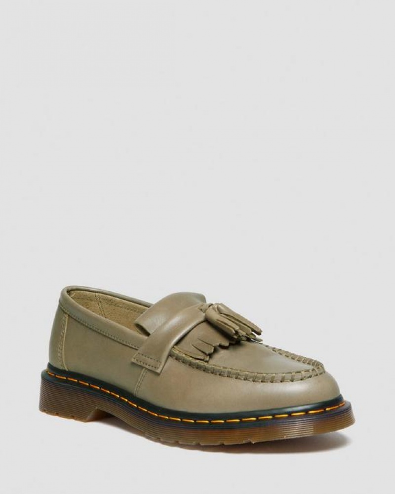 Olive Men\'s Dr Martens Adrian Carrara Leather Tassel Shoes | USA_Dr51548