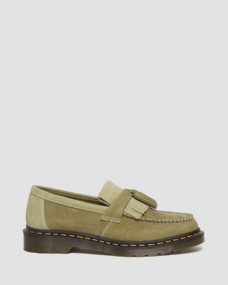 Olive Men's Dr Martens Adrian Tumbled Nubuck Leather Tassel Shoes | USA_Dr90149