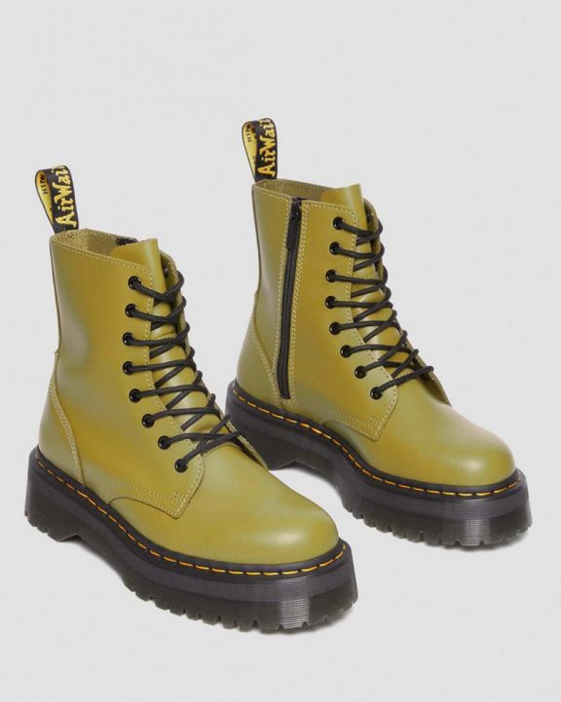 Olive Men's Dr Martens Jadon Boot Smooth Leather Platform Shoes | USA_Dr70234