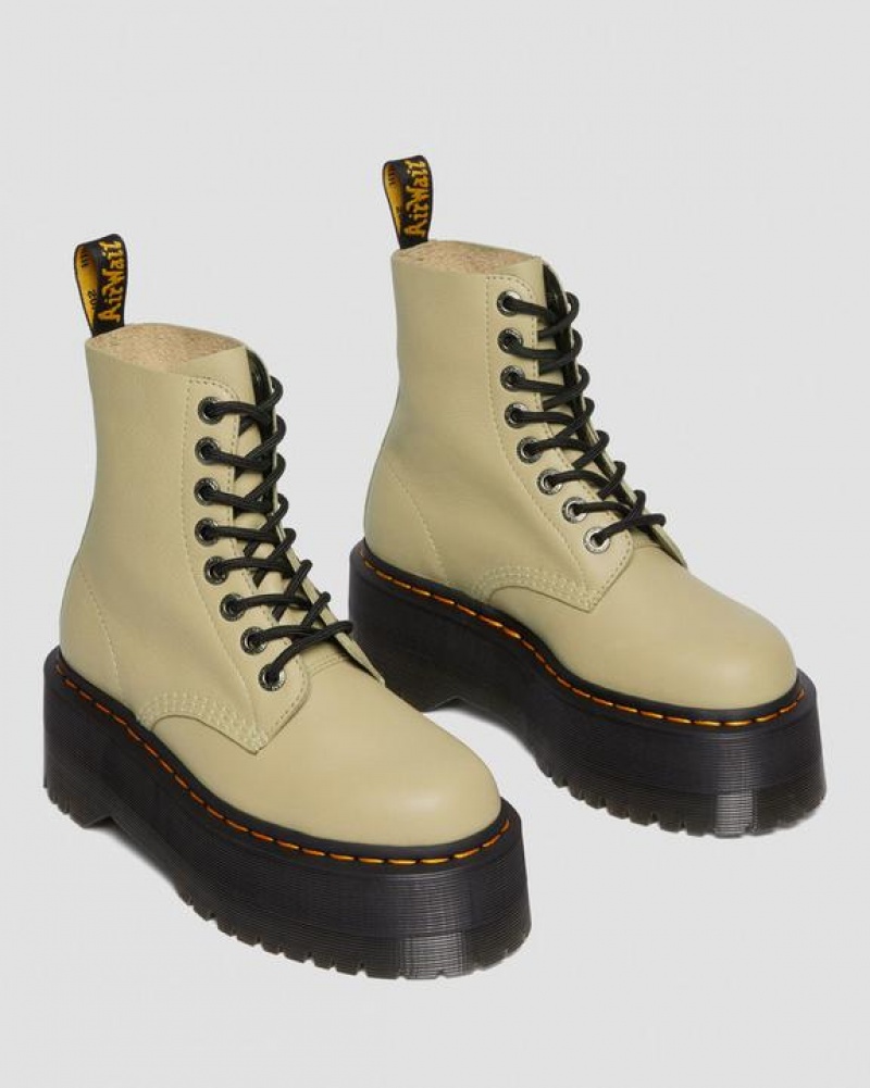 Olive Women's Dr Martens 1460 Pascal Max Leather Platform Boots | USA_Dr96072