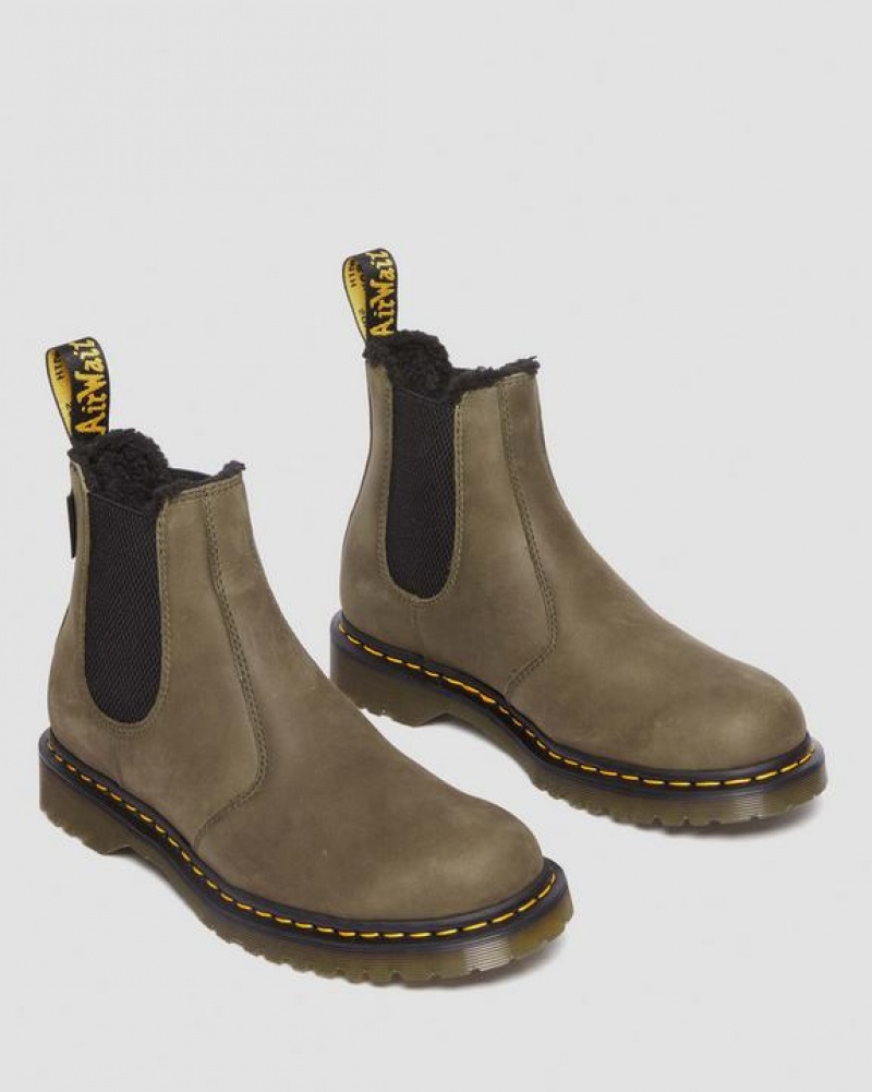 Olive Women's Dr Martens 2976 Fleece Lined Leather Chelsea Boots | USA_Dr69327