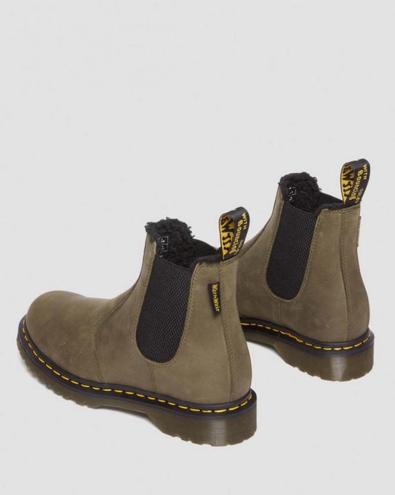 Olive Women's Dr Martens 2976 Fleece Lined Leather Chelsea Boots | USA_Dr69327