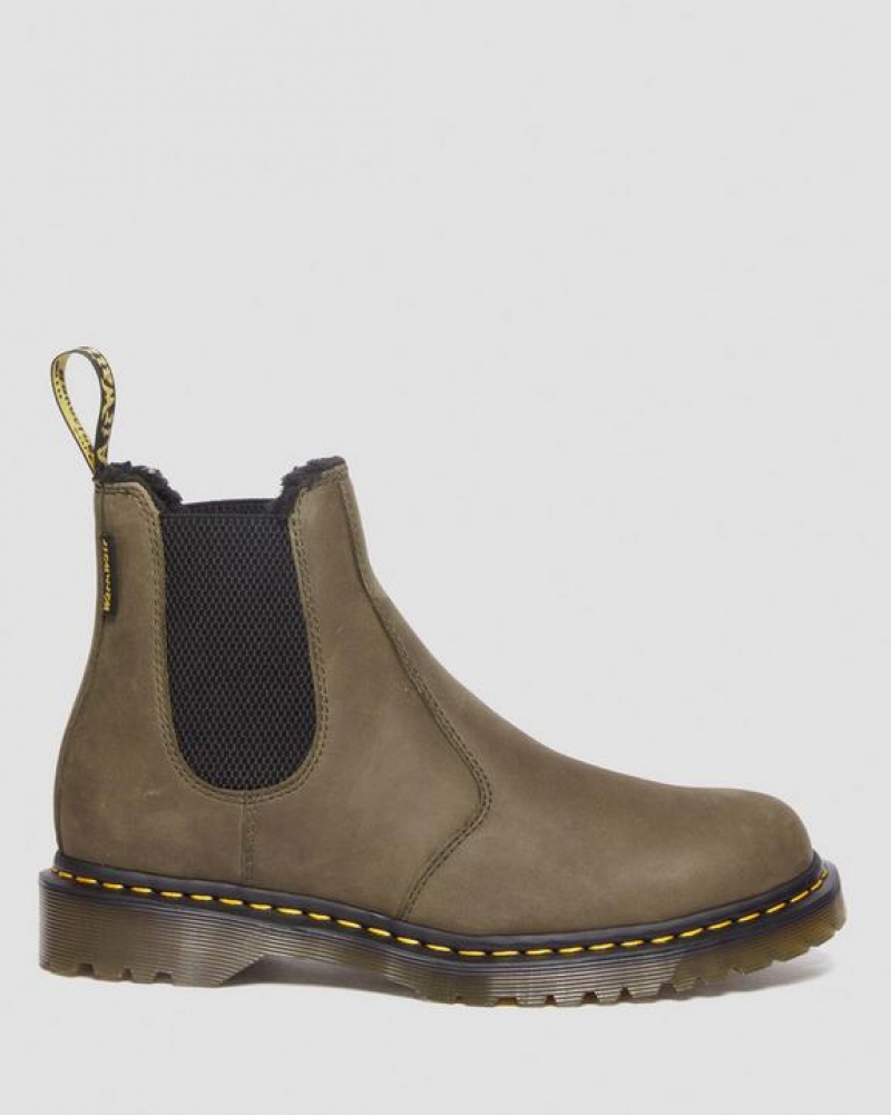 Olive Women's Dr Martens 2976 Fleece Lined Leather Chelsea Boots | USA_Dr69327