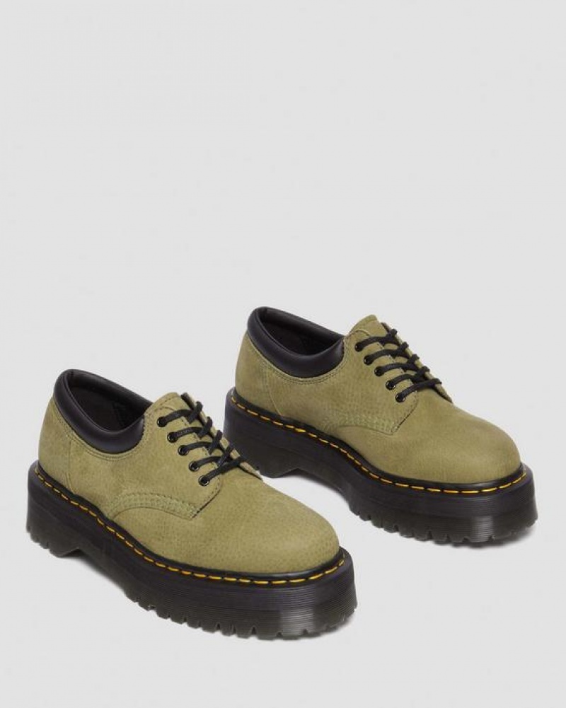 Olive Women's Dr Martens 8053 Tumbled Nubuck Leather Platform Casual Shoes | USA_Dr98633