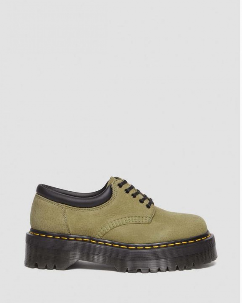 Olive Women's Dr Martens 8053 Tumbled Nubuck Leather Platform Casual Shoes | USA_Dr98633