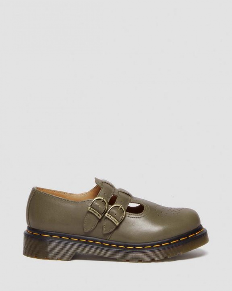 Olive Women's Dr Martens 8065 Carrara Leather Mary Jane Shoes | USA_Dr22049