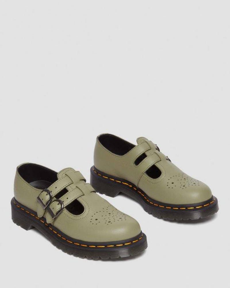 Olive Women's Dr Martens 8065 Virginia Leather Mary Jane Shoes | USA_Dr78206