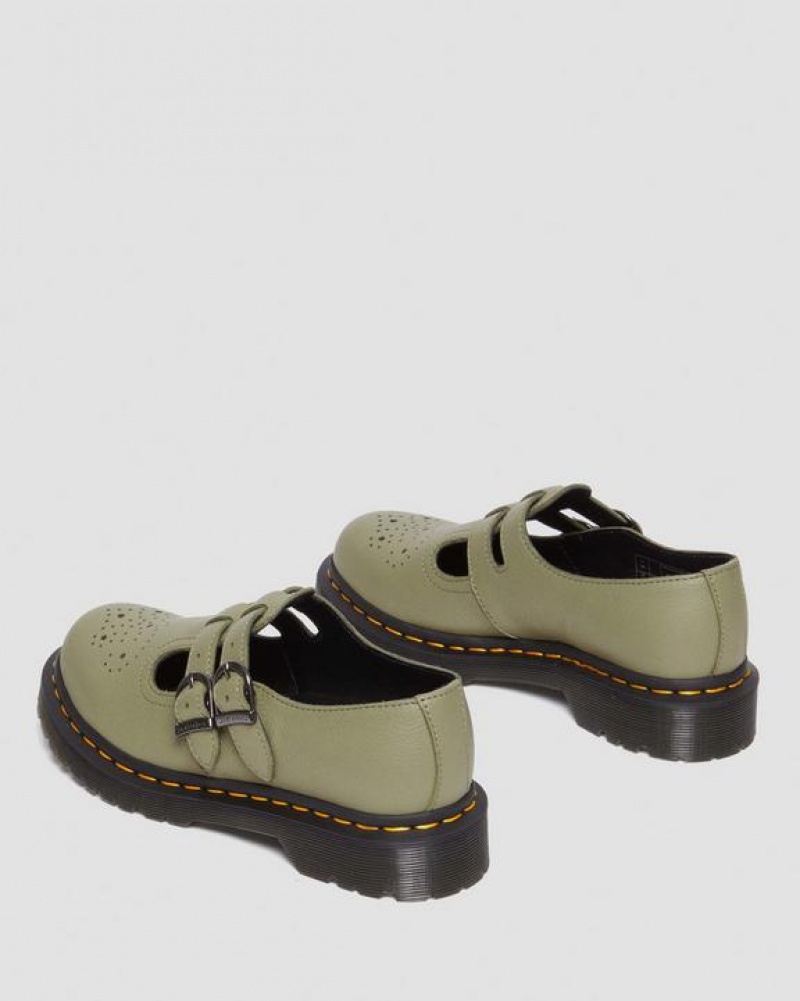 Olive Women's Dr Martens 8065 Virginia Leather Mary Jane Shoes | USA_Dr78206