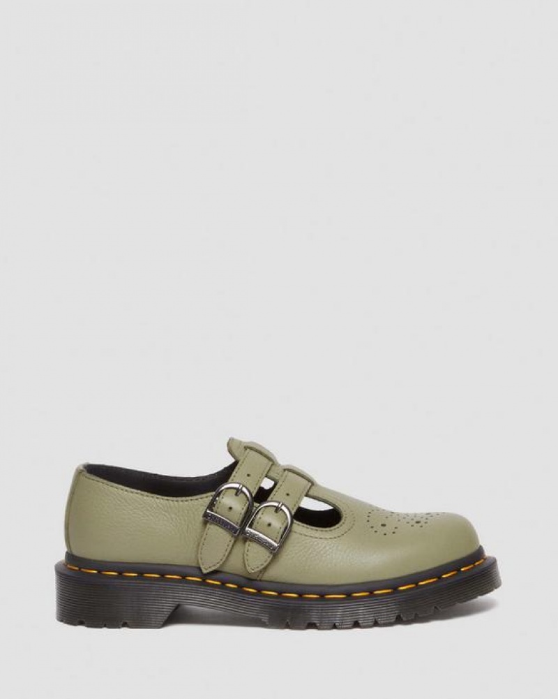 Olive Women's Dr Martens 8065 Virginia Leather Mary Jane Shoes | USA_Dr78206