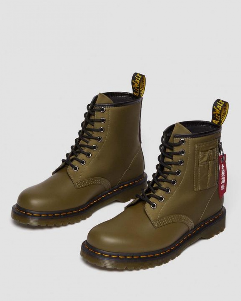 Olive / Black Women's Dr Martens 1460 Ben Alpha Industries Nylon & Leather Lace Up Boots | USA_Dr56694