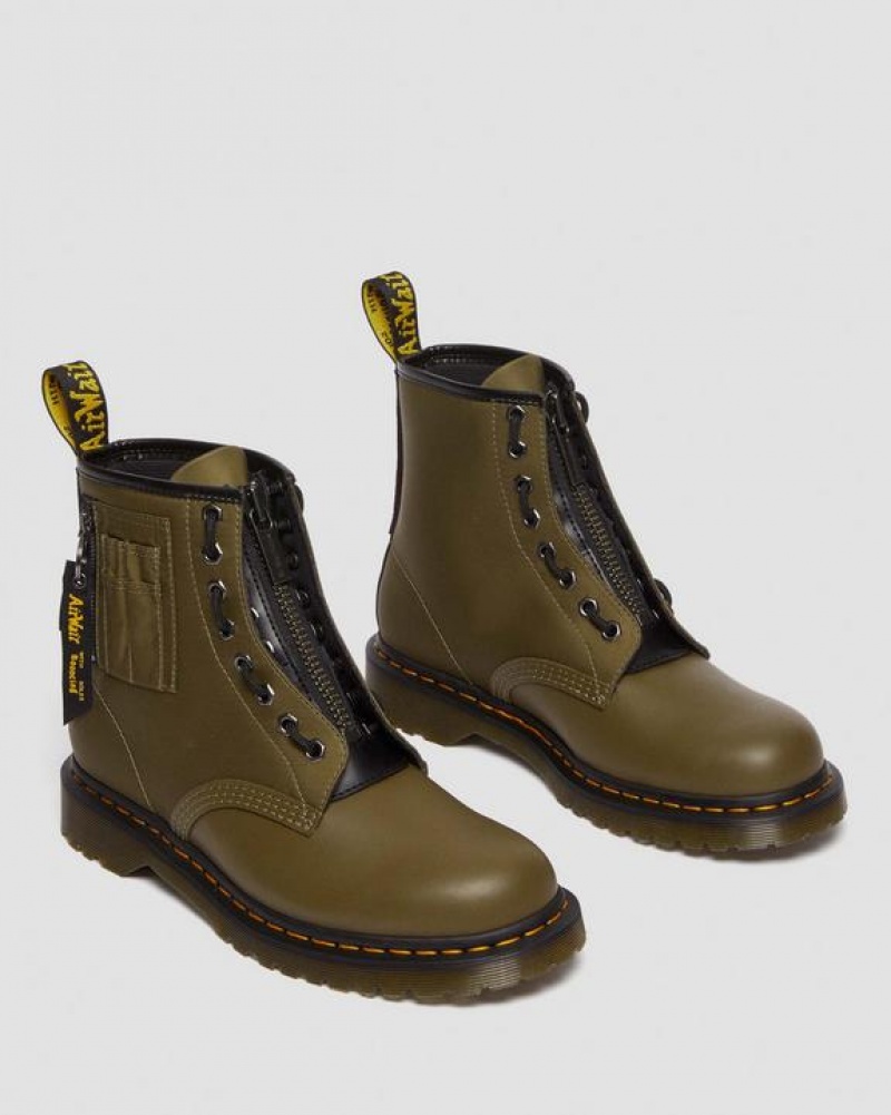 Olive / Black Women's Dr Martens 1460 Ben Alpha Industries Nylon & Leather Lace Up Boots | USA_Dr56694