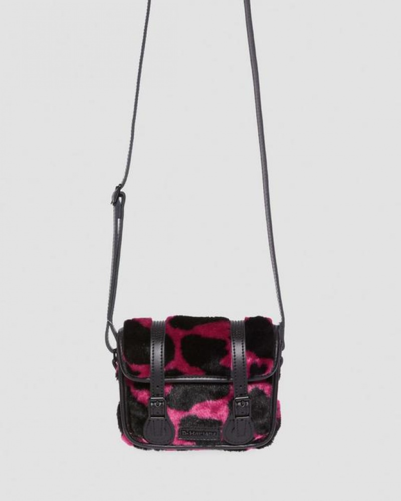 Pink / Black Accessories Dr Martens 7 Inch Faux Fur Cow Print Crossbody Bags | USA_Dr29498