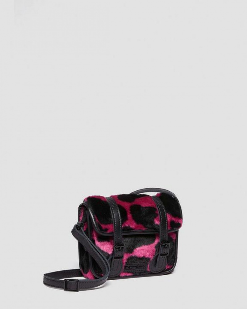 Pink / Black Accessories Dr Martens 7 Inch Faux Fur Cow Print Crossbody Bags | USA_Dr29498