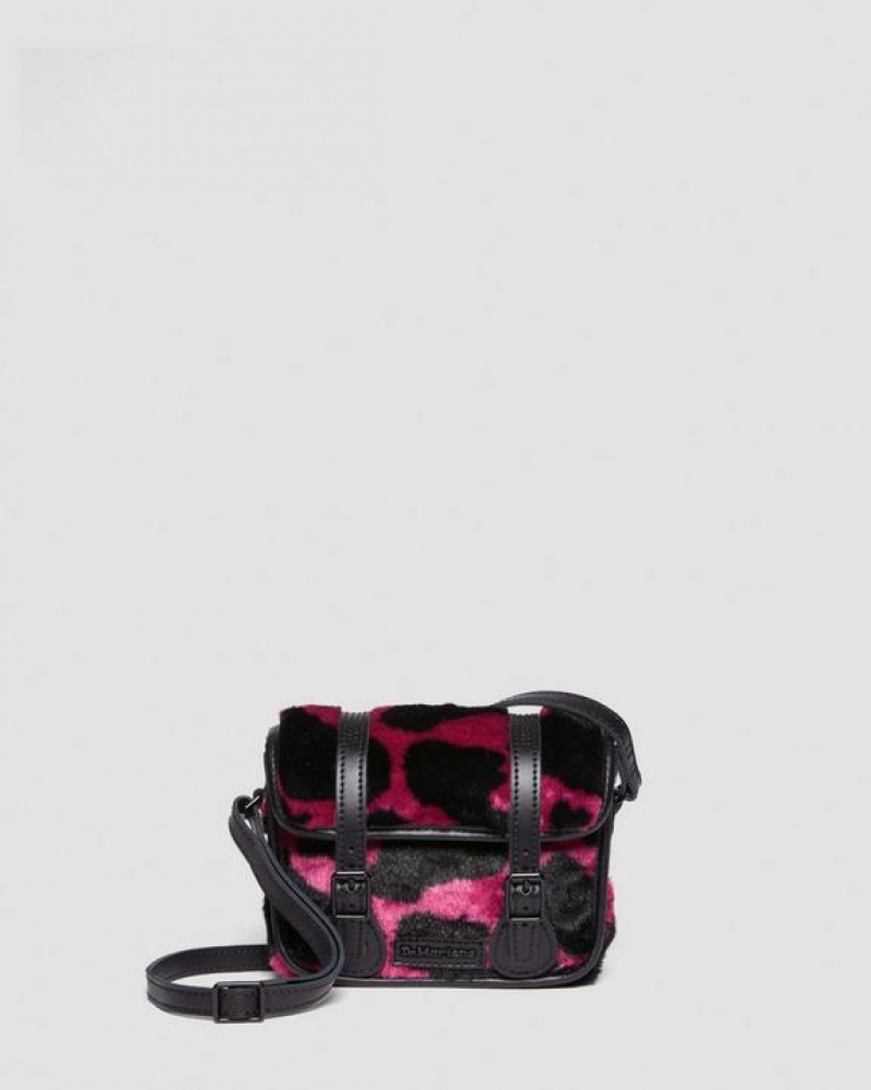 Pink / Black Accessories Dr Martens 7 Inch Faux Fur Cow Print Crossbody Bags | USA_Dr29498