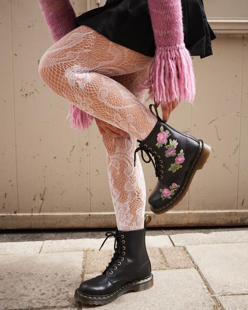 Pink / Black Women's Dr Martens 1460 Vonda II Women's Embroidered Floral Boots | USA_Dr77138