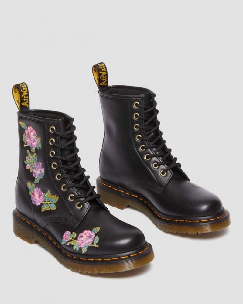 Pink / Black Women's Dr Martens 1460 Vonda II Women's Embroidered Floral Boots | USA_Dr77138