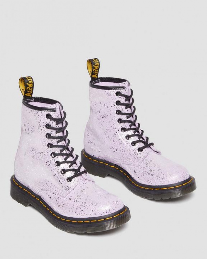 Purple Women's Dr Martens 1460 Metallic Splatter Suede Lace Up Boots | USA_Dr82404