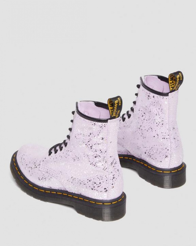 Purple Women's Dr Martens 1460 Metallic Splatter Suede Lace Up Boots | USA_Dr82404