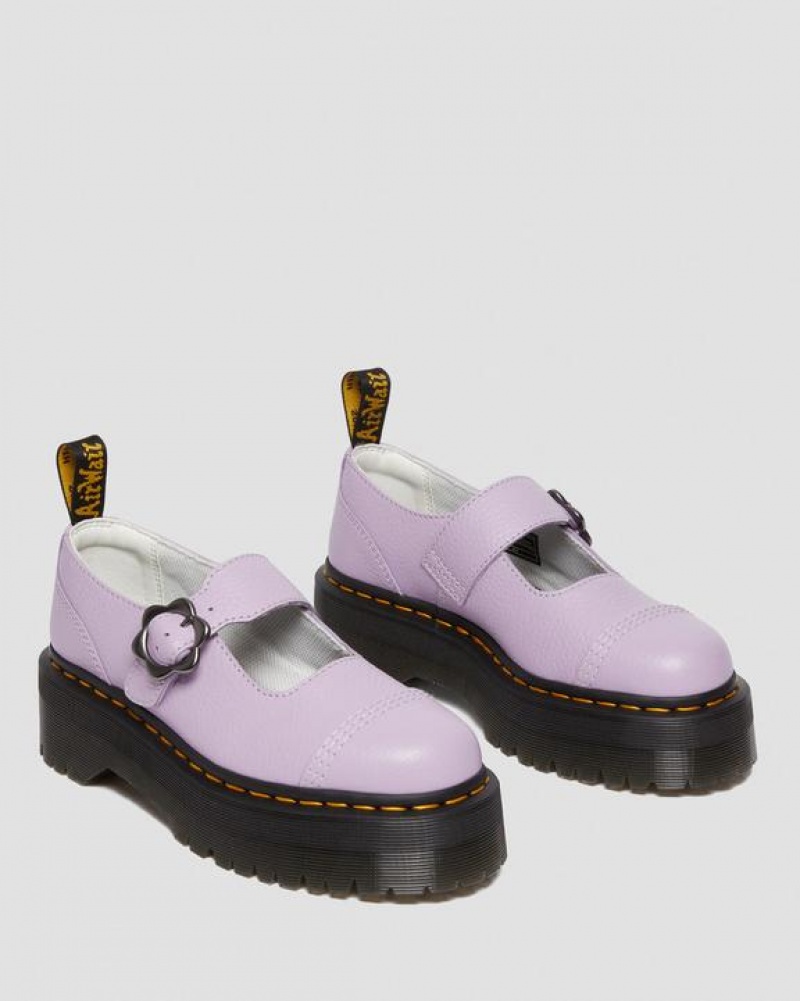 Purple Women's Dr Martens Addina Flower Buckle Leather Platform Shoes | USA_Dr19991