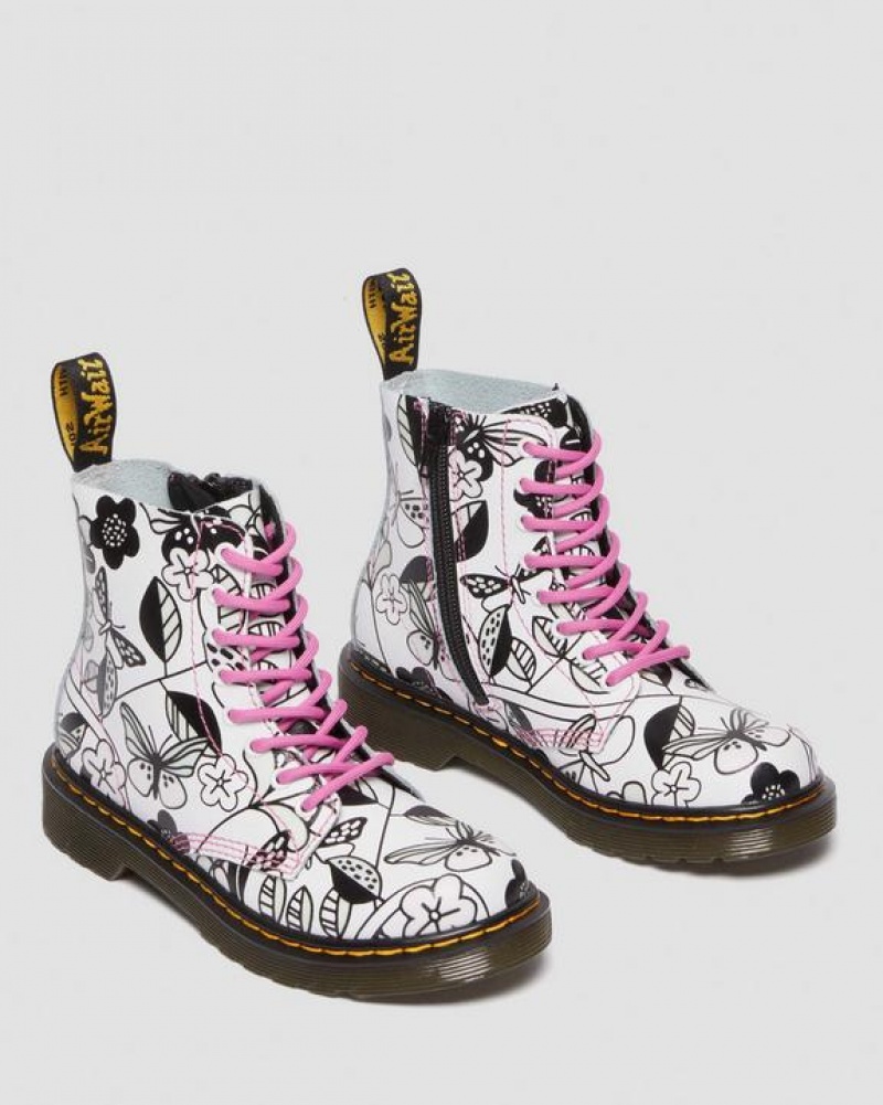 White Kids' Dr Martens Junior 1460 Meadow Print Leather Lace Up Boots | USA_Dr74489