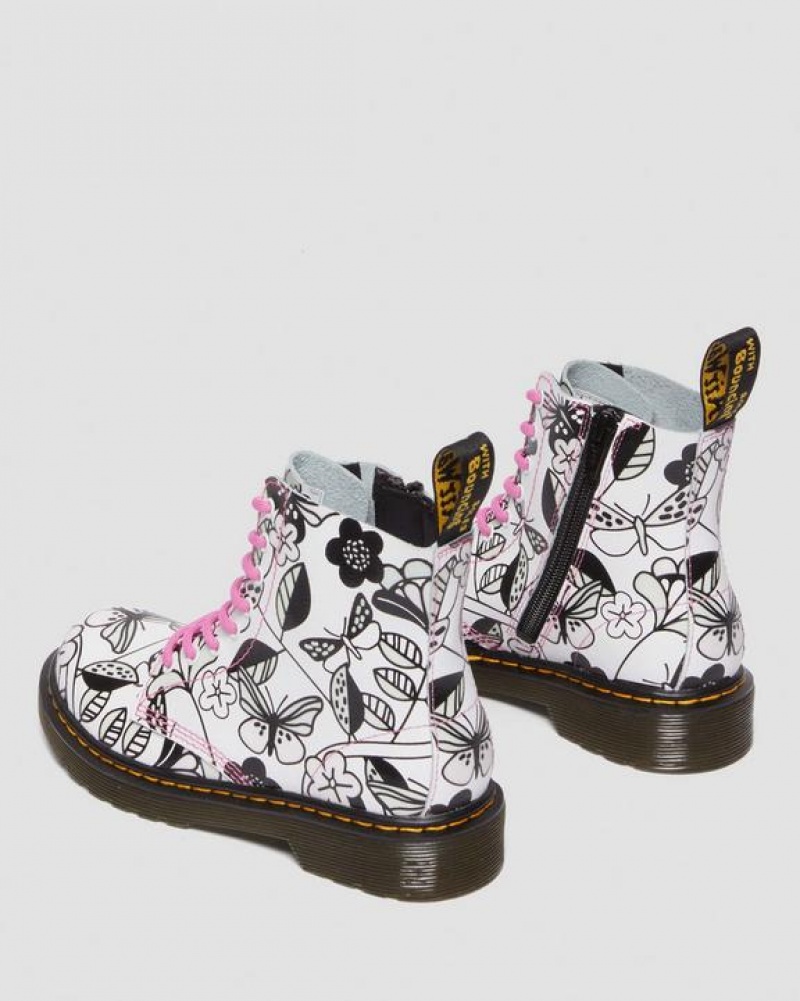 White Kids' Dr Martens Junior 1460 Meadow Print Leather Lace Up Boots | USA_Dr74489