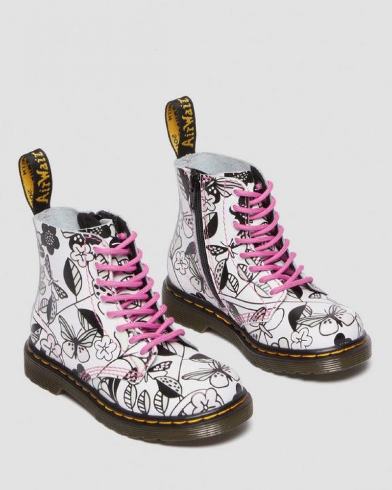 White Kids' Dr Martens Toddler 1460 Meadow Print Leather Lace Up Boots | USA_Dr42567