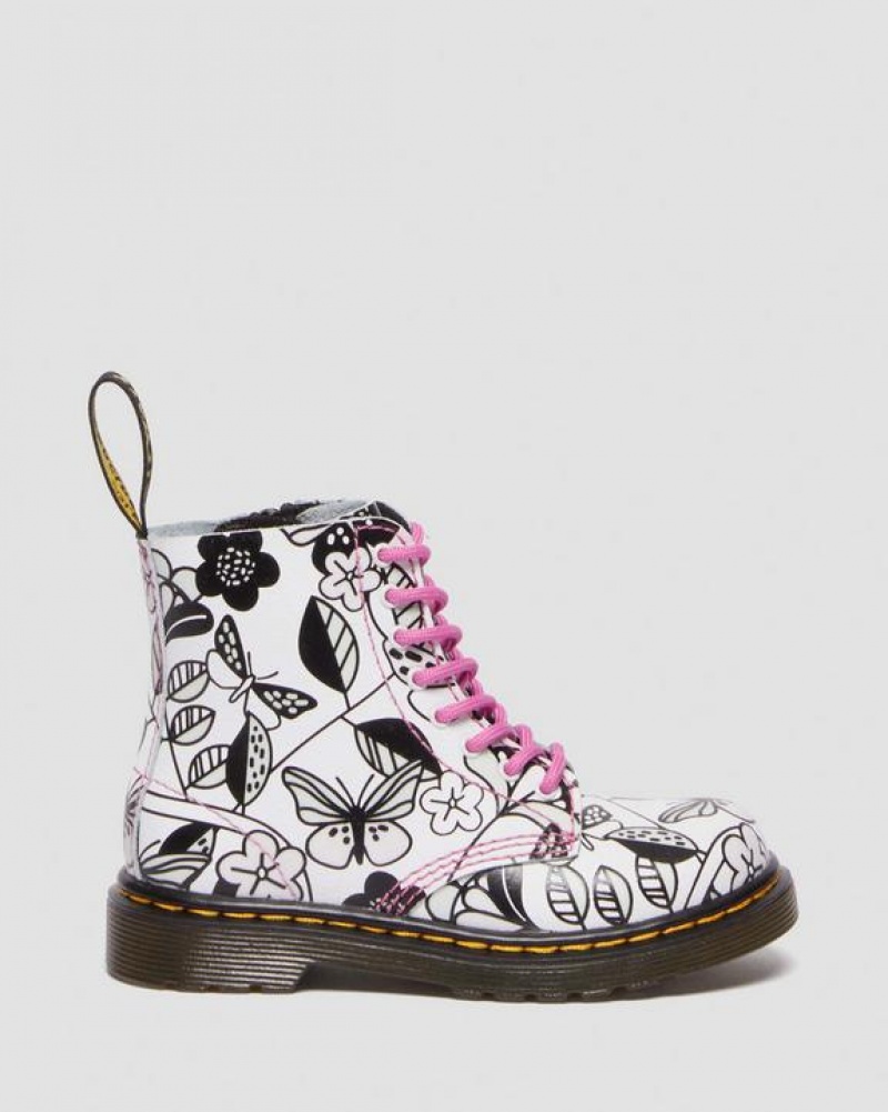 White Kids' Dr Martens Toddler 1460 Meadow Print Leather Lace Up Boots | USA_Dr42567