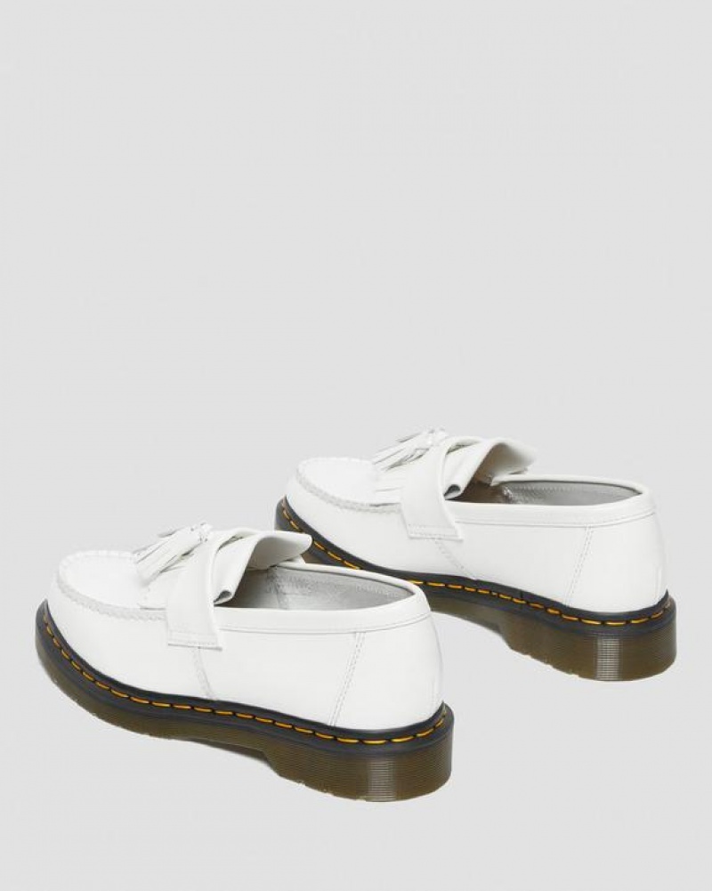 White Men's Dr Martens Adrian Yellow Stitch Leather Tassel Shoes | USA_Dr25068